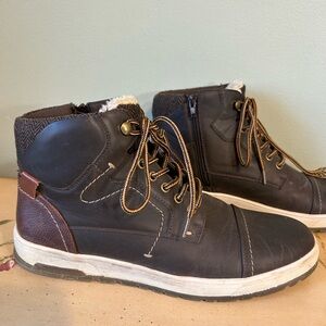 Mountain Creek Brown Faux Leather Side Zip Front Lace High Top Sneakers